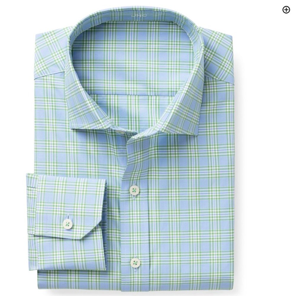 Mens Dress Shirt -Soft Blue and Green Check. 16.5   34/35